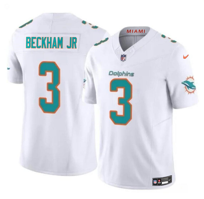 Men's Miami Dolphins #3 Odell Beckham Jr White 2023 F.U.S.E Vapor Limited Football Stitched Jersey